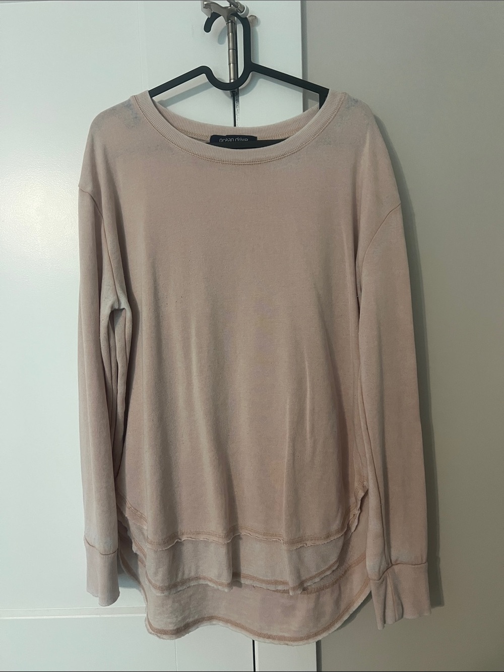 Ocean Drive Blush Layered-Hem Long Sleeve Top